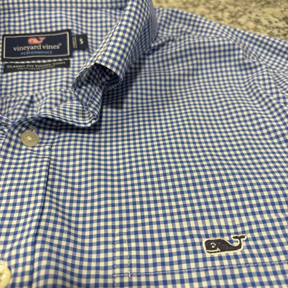 Vineyard Vines Performance Classic Fit Tucker Shirt Men's S Blue Gingham Check
